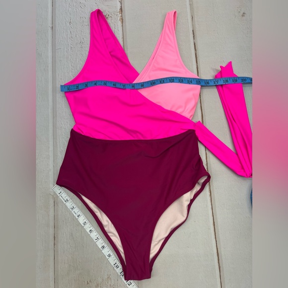 NWT Women's One Piece Swimsuit Wrap Color Block Tie Side Bathing Suit SIZE LARGE - Picture 14 of 17